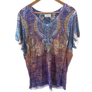 Vtg Avenue Womens Top Size 22/24 Whimsigoth Celestial Beaded Art Colorful Hippie